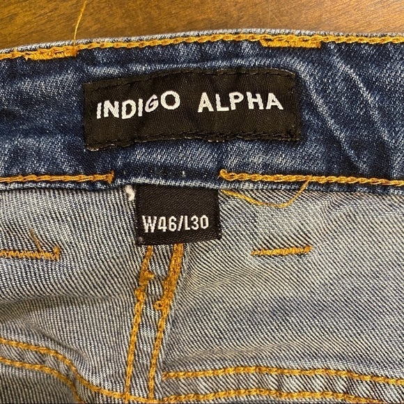 Indigo Alpha 46x30 Straight Leg Men’s Jeans Stretch Whiskered Medium Wash - Picture 6 of 10